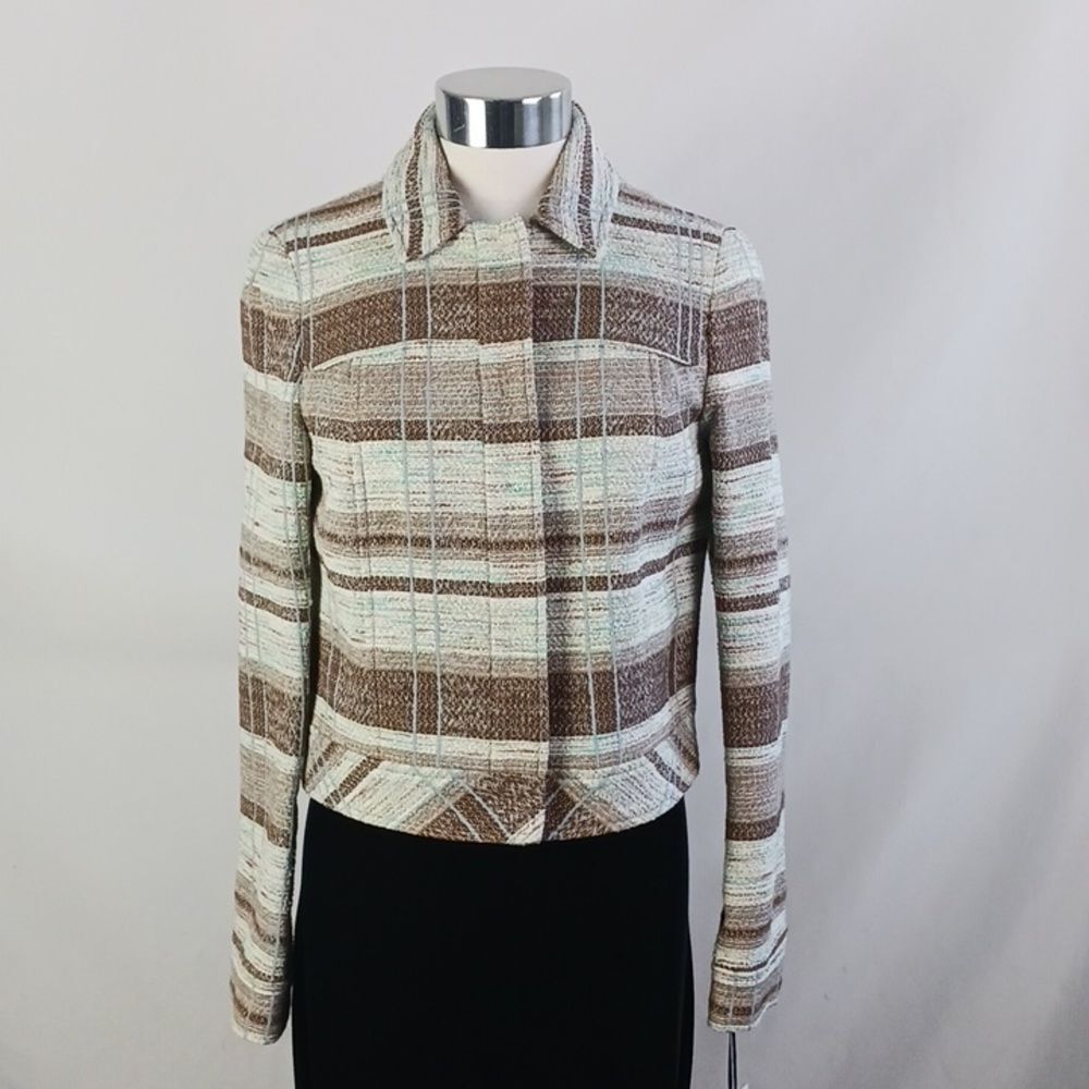 Worth NWT Blue Tan Plaid Crop Jacket.